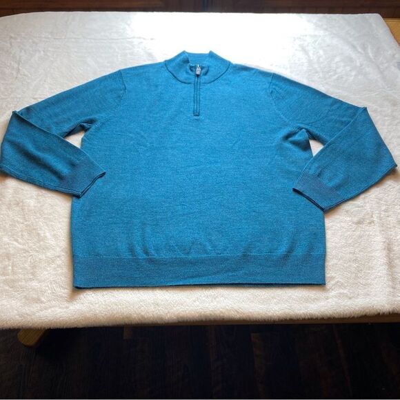 Joseph A. Banks Blue Teal 1/4 Zip Merino Wool Sweater Size Large - Picture 1 of 10